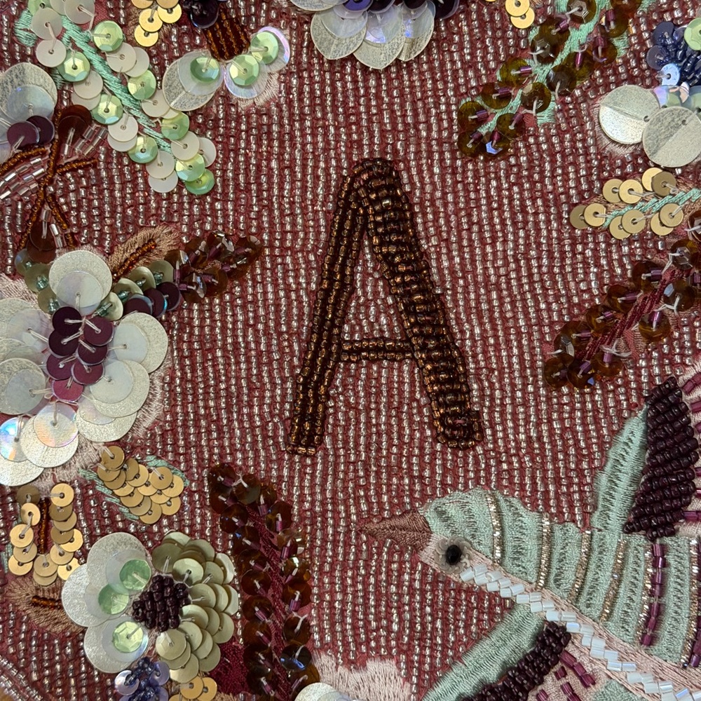 Anna Harlow Russo Anthropologie “A”Embellished Pouch Purse Beaded Gold Chain - Picture 8 of 9